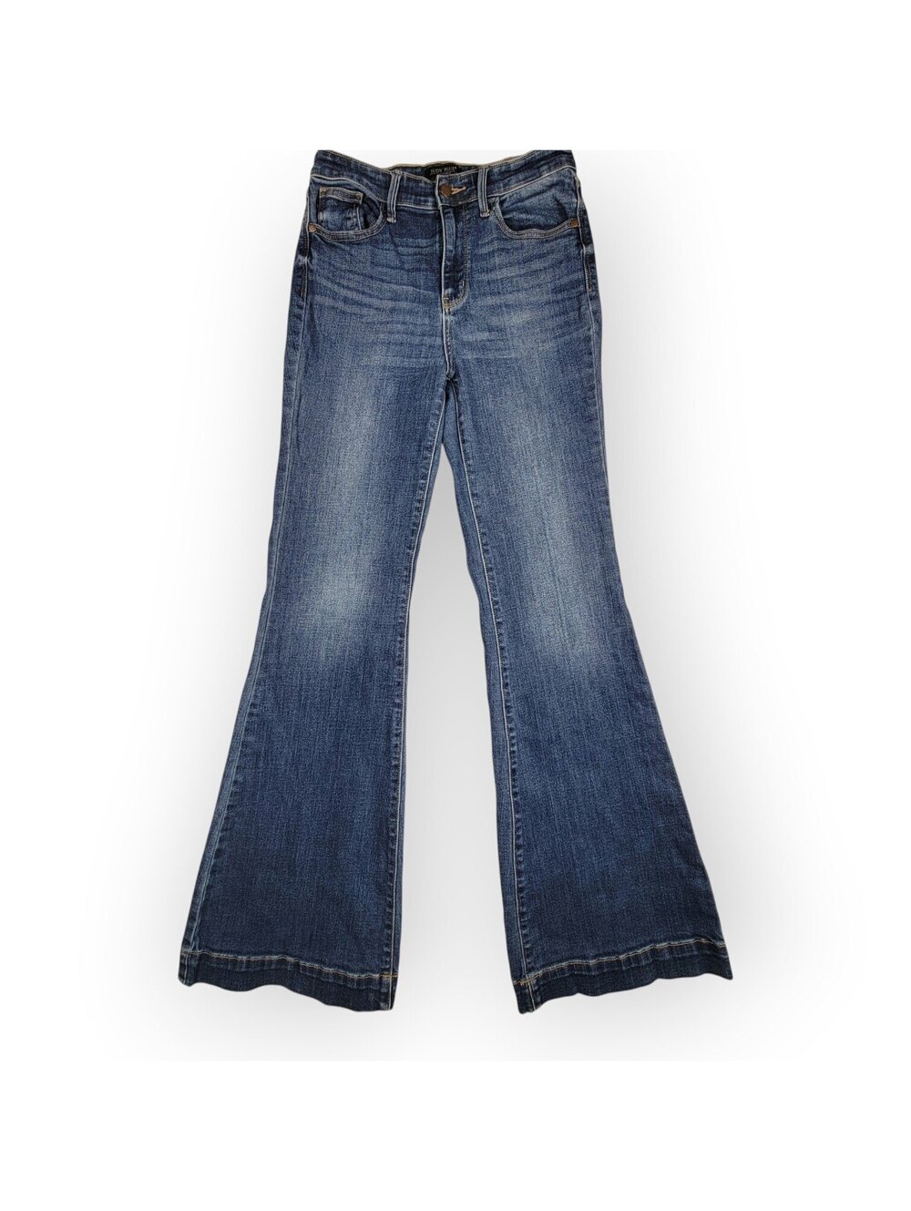 Judy Blue Jeans Women 7/28 Flare Wide Leg Medium Wash Blue Stretch Denim 33"